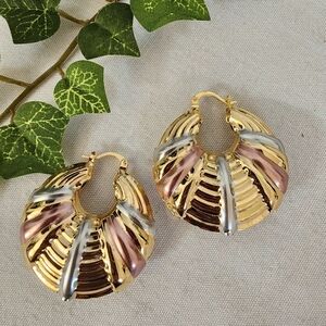 Gold Chunky Hoop Earrings Tricolor Accent